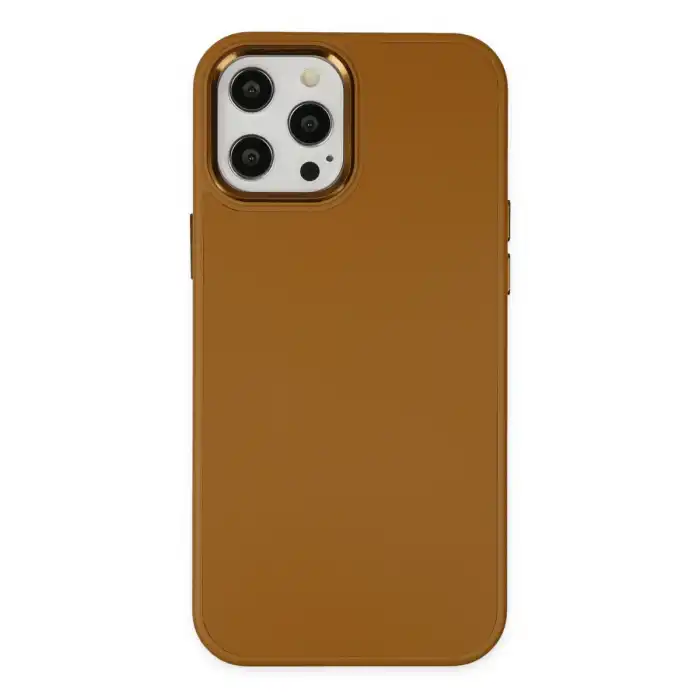 Apple İphone 12 Pro Max Kılıf Asya Deri Silikon - Kahverengi