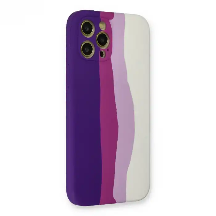 Apple İphone 12 Pro Max Kılıf Ebruli Lansman Silikon - Mor-beyaz