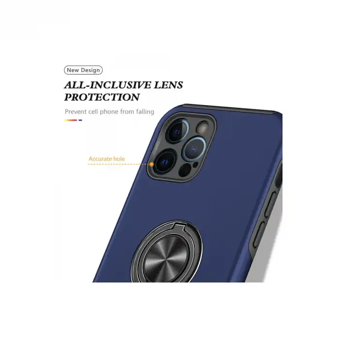 Apple İphone 12 Pro Max Kılıf Elit Yüzüklü Kapak - Lacivert