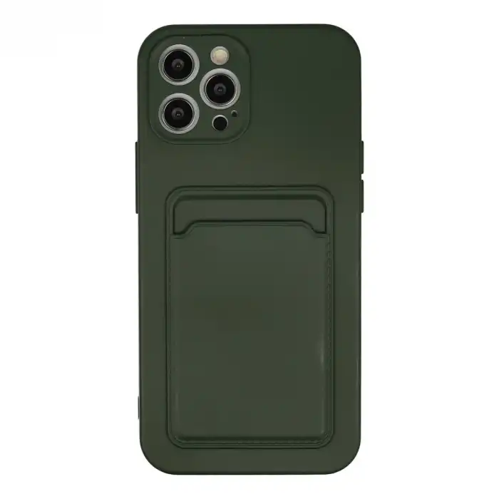 Apple İphone 12 Pro Max Kılıf Kelvin Kartvizitli Silikon - Koyu Yeşil