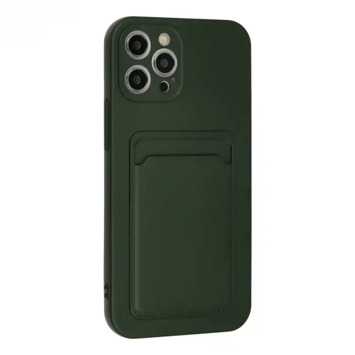 Apple İphone 12 Pro Max Kılıf Kelvin Kartvizitli Silikon - Koyu Yeşil