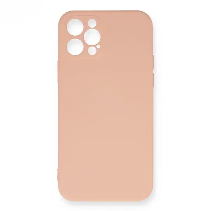 Apple İphone 12 Pro Max Kılıf Nano İçi Kadife Silikon - Pudra
