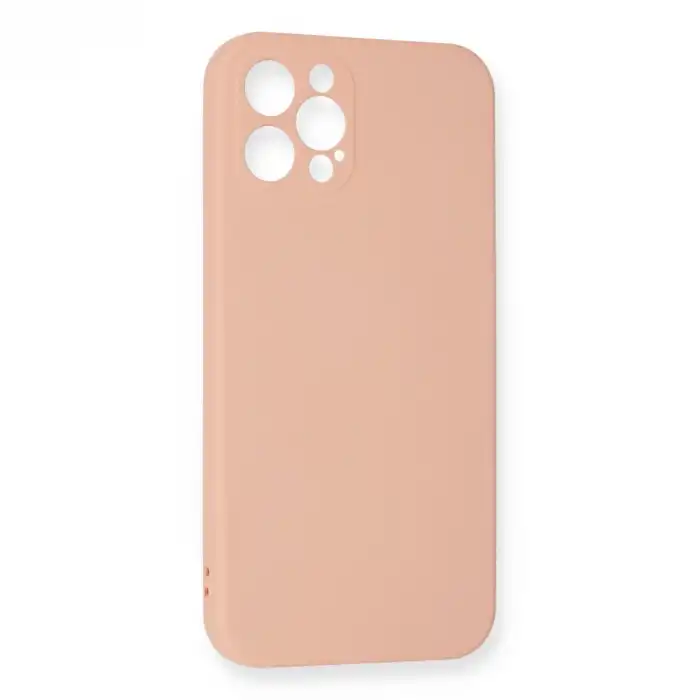 Apple İphone 12 Pro Max Kılıf Nano İçi Kadife Silikon - Pudra