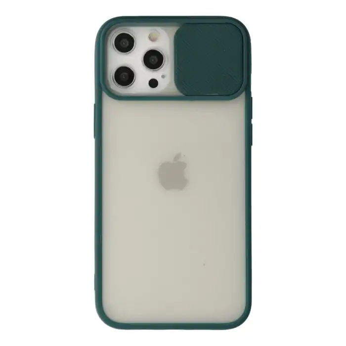 Apple İphone 12 Pro Max Kılıf Palm Buzlu Kamera Sürgülü Silikon - Yeşil