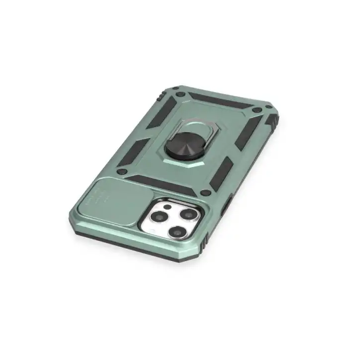 Apple İphone 12 Pro Max Kılıf Pars Lens Yüzüklü Silikon - Yeşil
