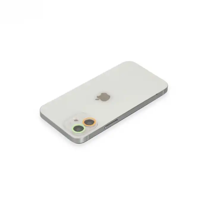 Apple İphone 12 Renkli Kamera Lens Koruma Cam - Turuncu-yeşil