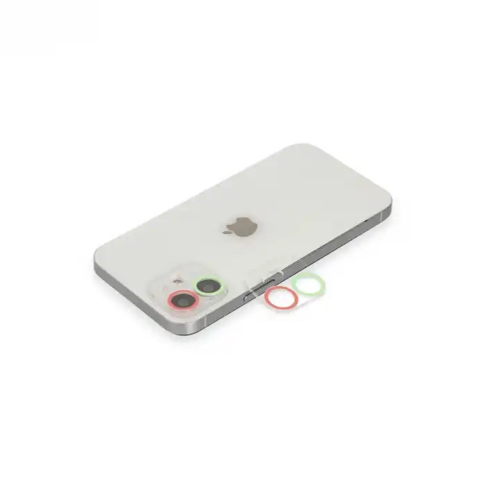 Apple İphone 12 Renkli Kamera Lens Koruma Cam - Yeşil-pembe