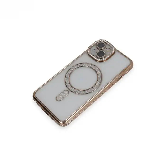 Apple İphone 13 Kılıf Joke Simli Magneticsafe Kılıf - Gold