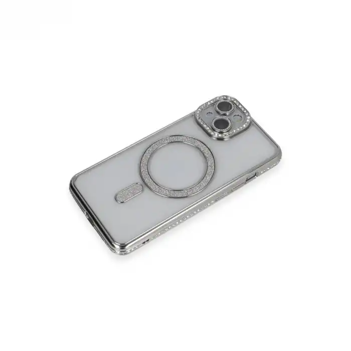 Apple İphone 13 Kılıf Joke Simli Magneticsafe Kılıf - Gümüş