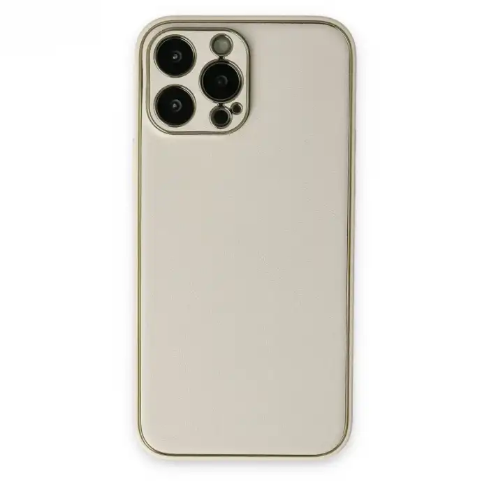 Apple İphone 13 Pro Kılıf Coco Deri Silikon Kapak - Beyaz