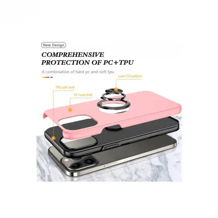 Apple İphone 13 Pro Kılıf Elit Yüzüklü Kapak - Pembe