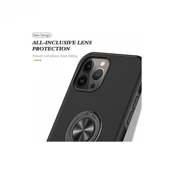 Apple İphone 13 Pro Kılıf Elit Yüzüklü Kapak - Siyah