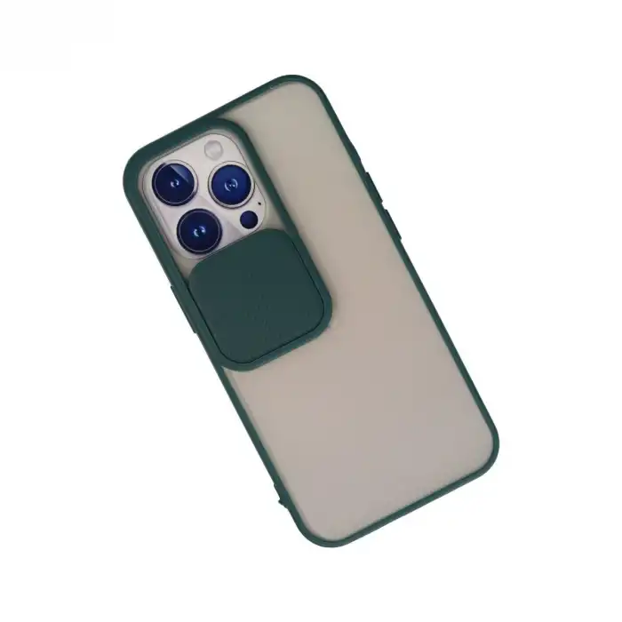 Apple İphone 13 Pro Kılıf Palm Buzlu Kamera Sürgülü Silikon - Yeşil
