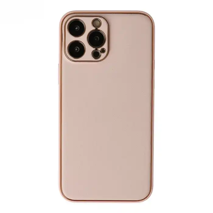 Apple İphone 13 Pro Max Kılıf Coco Deri Silikon Kapak - Pudra