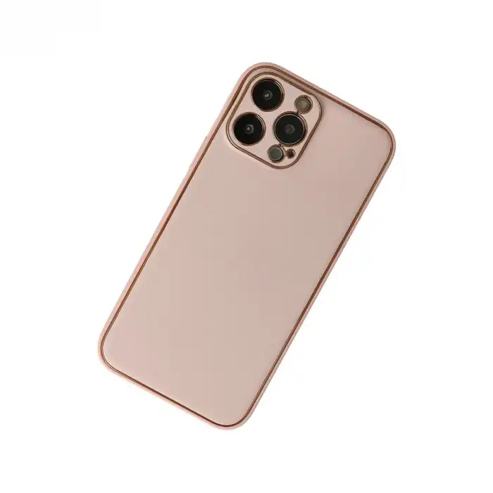 Apple İphone 13 Pro Max Kılıf Coco Deri Silikon Kapak - Pudra