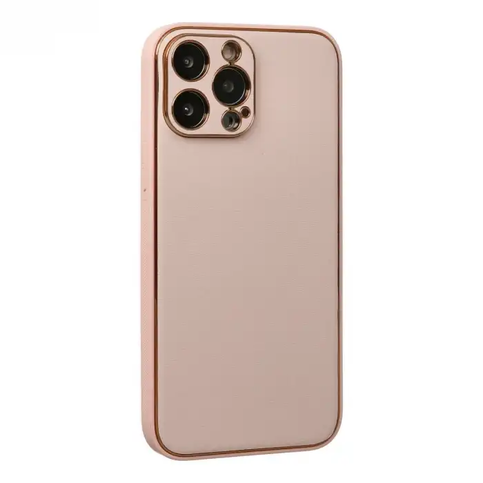 Apple İphone 13 Pro Max Kılıf Coco Deri Silikon Kapak - Pudra