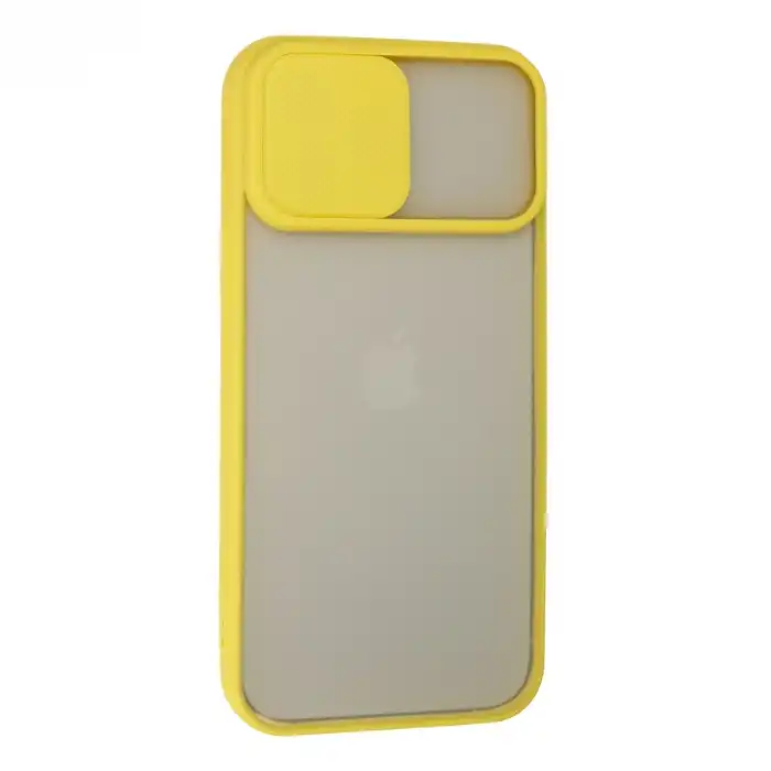 Apple İphone 13 Pro Max Kılıf Palm Buzlu Kamera Sürgülü Silikon - Sarı