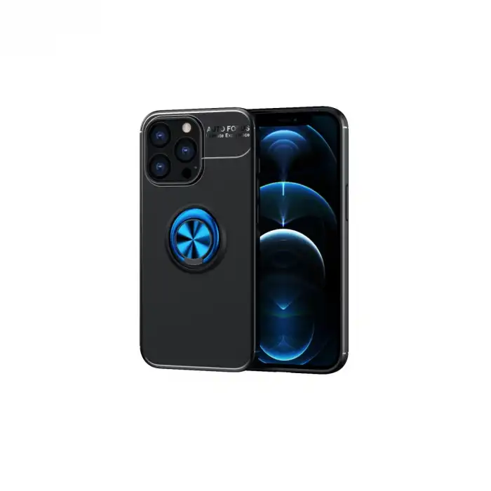 Apple İphone 13 Pro Max Kılıf Range Yüzüklü Silikon - Siyah-mavi