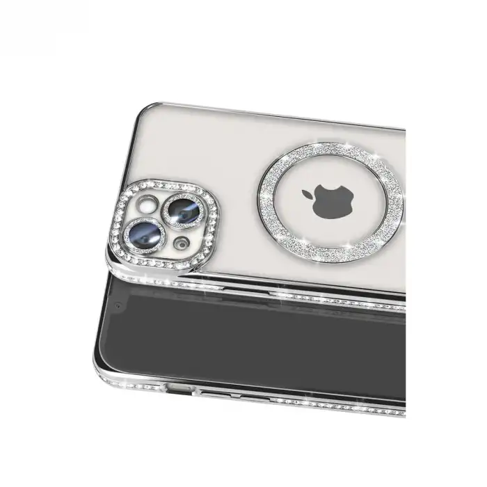 Apple İphone 14 Kılıf Joke Simli Magneticsafe Kılıf - Gümüş