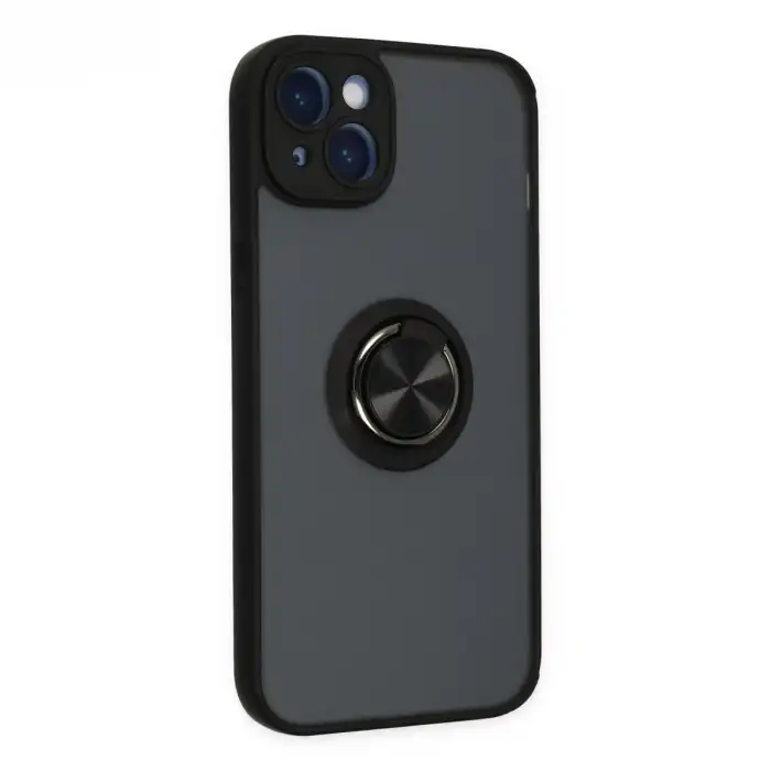 Apple İphone 14 Kılıf Montreal Yüzüklü Silikon Kapak - Siyah