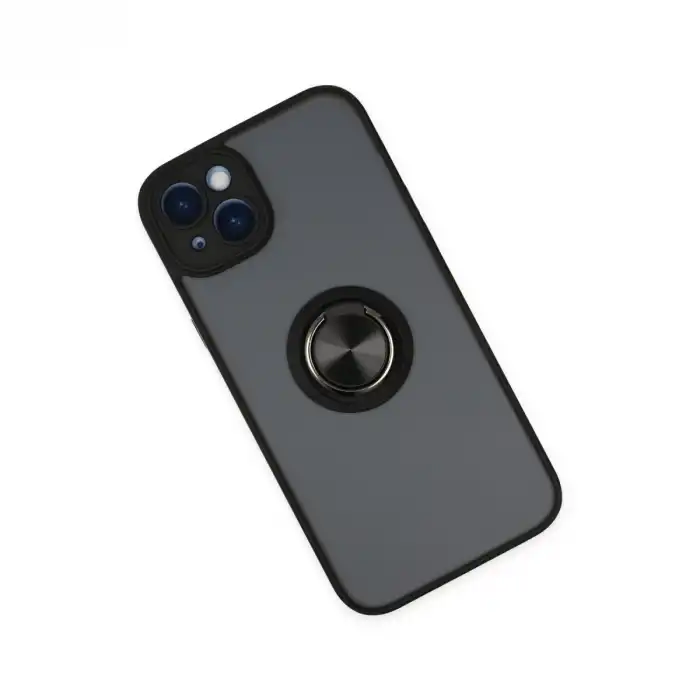 Apple İphone 14 Kılıf Montreal Yüzüklü Silikon Kapak - Siyah