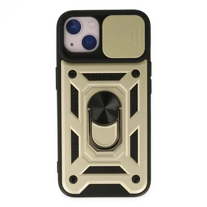 Apple İphone 14 Kılıf Pars Lens Yüzüklü Silikon - Gold