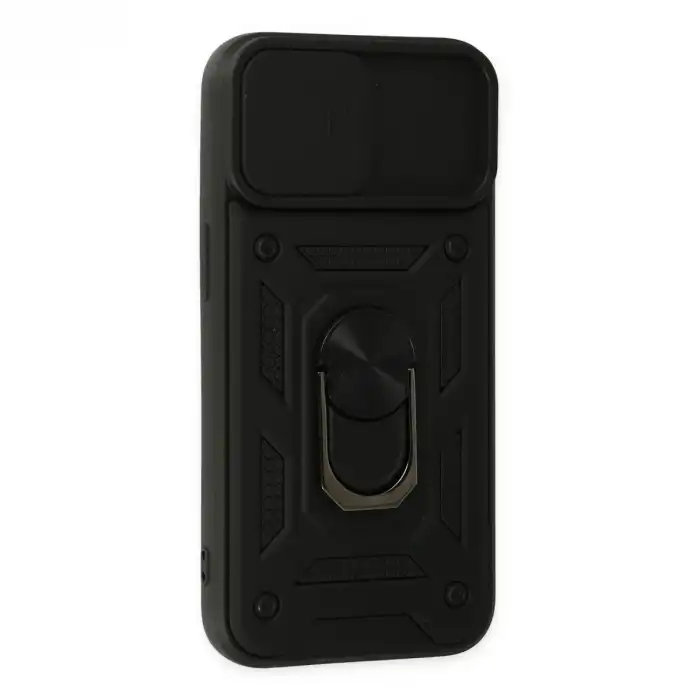 Apple İphone 14 Kılıf Pars Lens Yüzüklü Silikon - Siyah