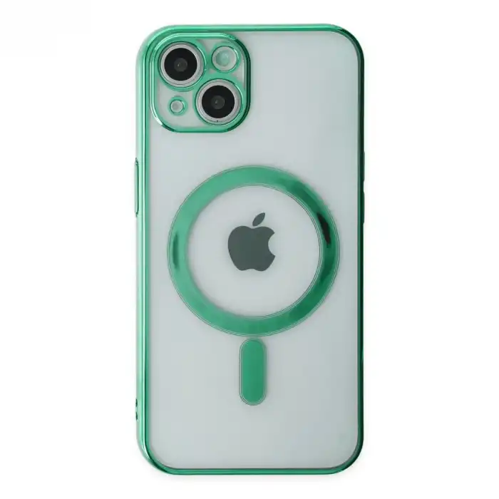 Apple İphone 14 Plus Kılıf Magneticsafe Lazer Silikon - Haki Yeşil