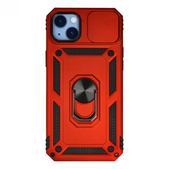 Apple İphone 14 Plus Kılıf Pars Lens Yüzüklü Silikon - Kırmızı