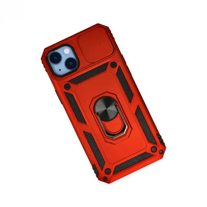 Apple İphone 14 Plus Kılıf Pars Lens Yüzüklü Silikon - Kırmızı