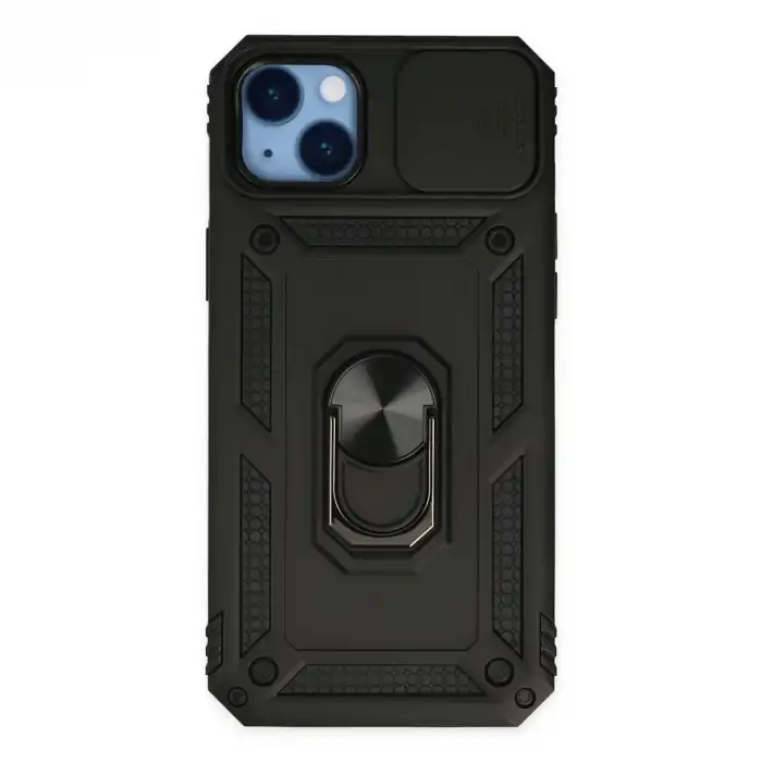 Apple İphone 14 Plus Kılıf Pars Lens Yüzüklü Silikon - Siyah