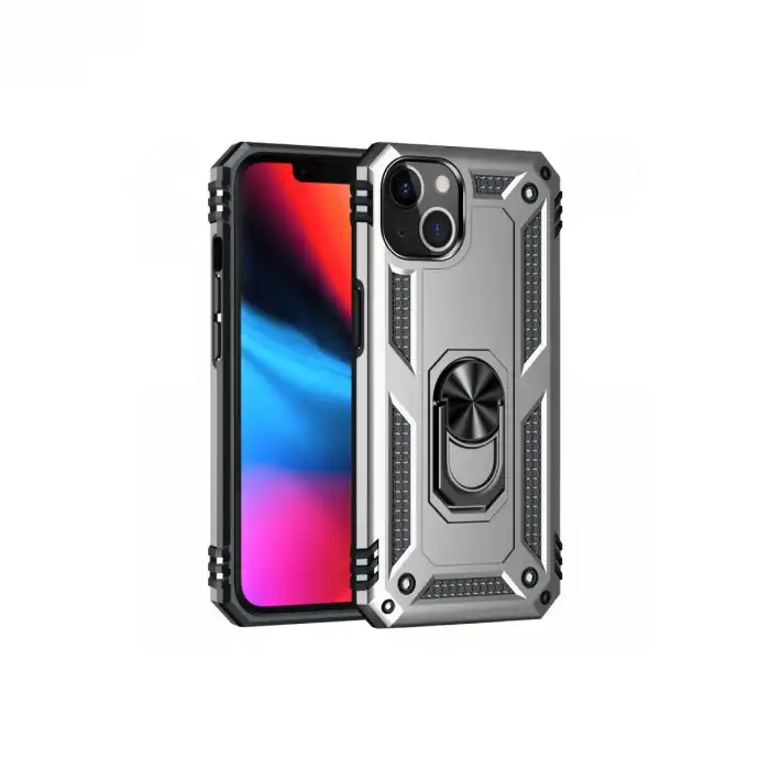 Apple İphone 14 Plus Kılıf Sofya Yüzüklü Silikon Kapak - Gümüş