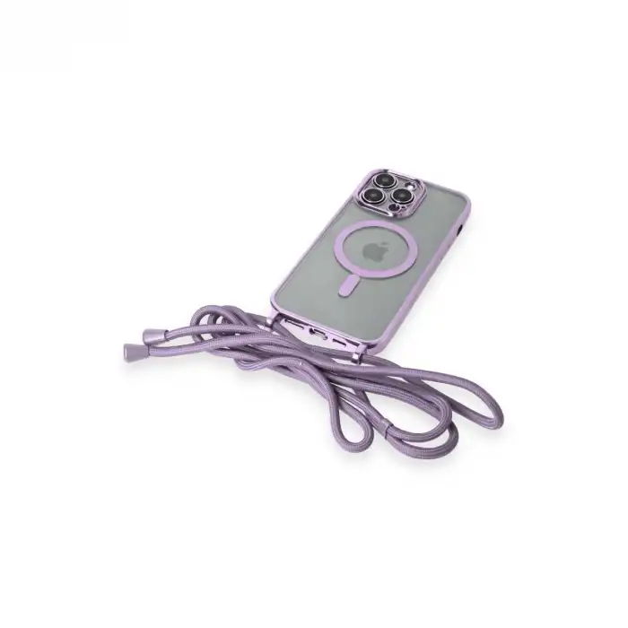 Apple İphone 14 Pro Kılıf Divo Lazer Askılı Magsafe Kapak - Lila