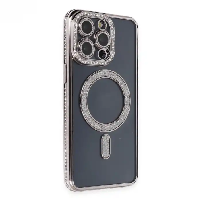 Apple İphone 14 Pro Kılıf Joke Simli Magneticsafe Kılıf - Gri