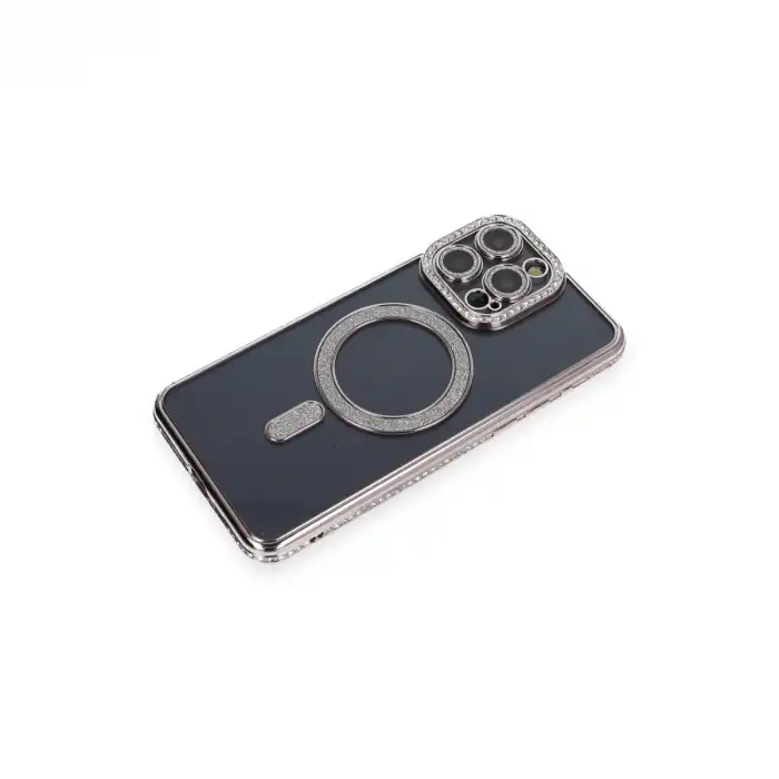 Apple İphone 14 Pro Kılıf Joke Simli Magneticsafe Kılıf - Gri