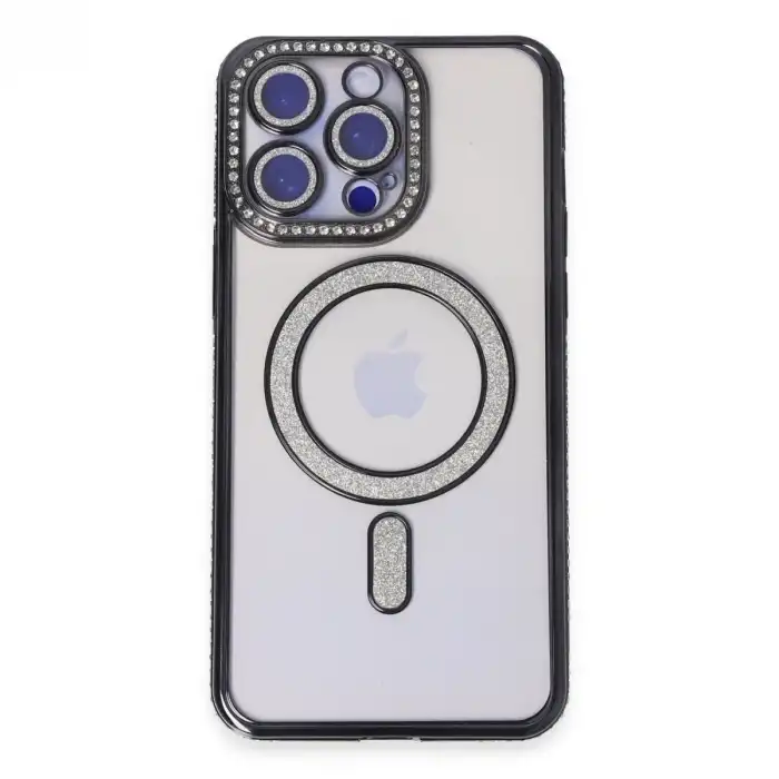 Apple İphone 14 Pro Kılıf Joke Simli Magneticsafe Kılıf - Siyah