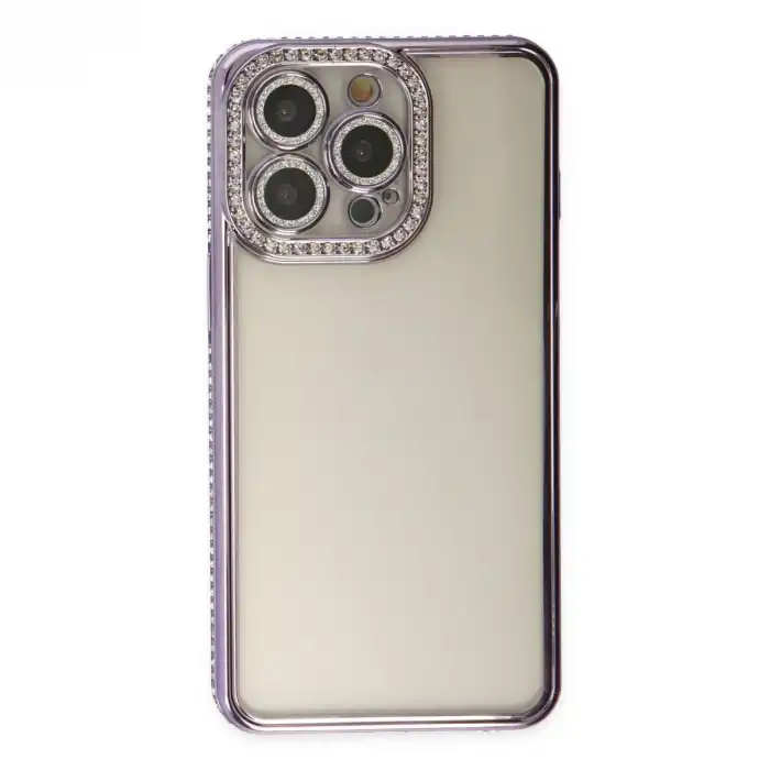 Apple İphone 14 Pro Kılıf Joke Taşlı Silikon - Mor