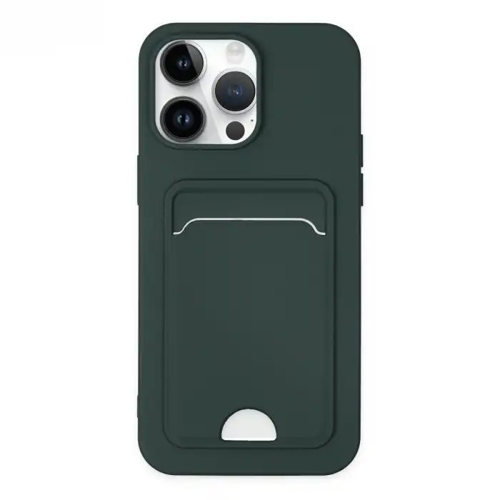 Apple İphone 14 Pro Kılıf Kelvin Kartvizitli Silikon - Koyu Yeşil