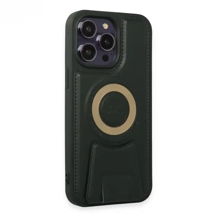 Apple İphone 14 Pro Kılıf Merkür Magneticsafe Standlı Kapak - Koyu Yeşil