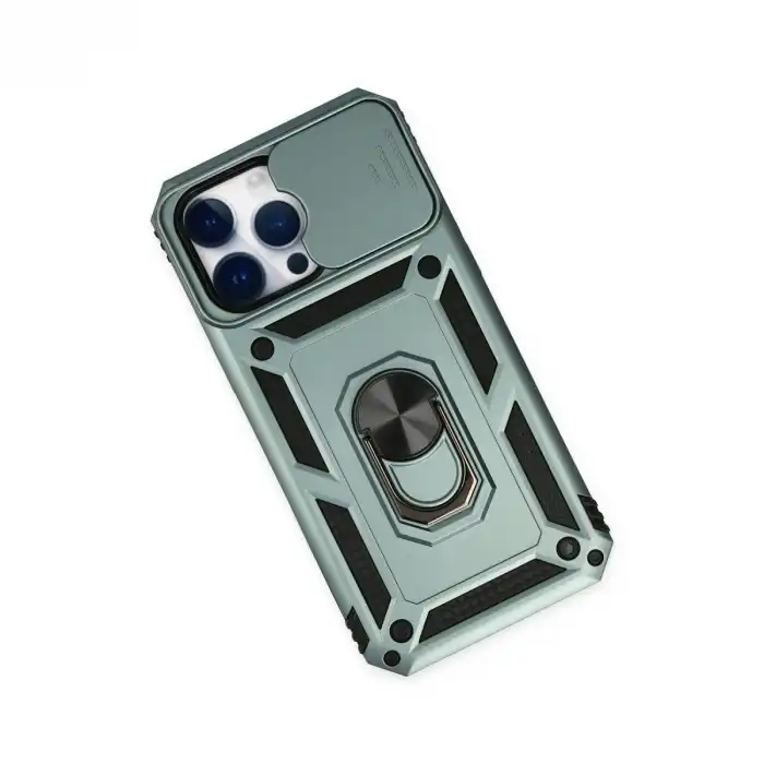 Apple İphone 14 Pro Kılıf Pars Lens Yüzüklü Silikon - Yeşil