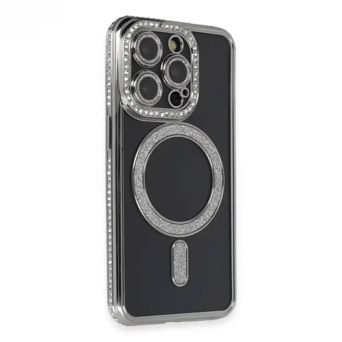 Apple İphone 14 Pro Max Kılıf Joke Simli Magneticsafe Kılıf - Gri