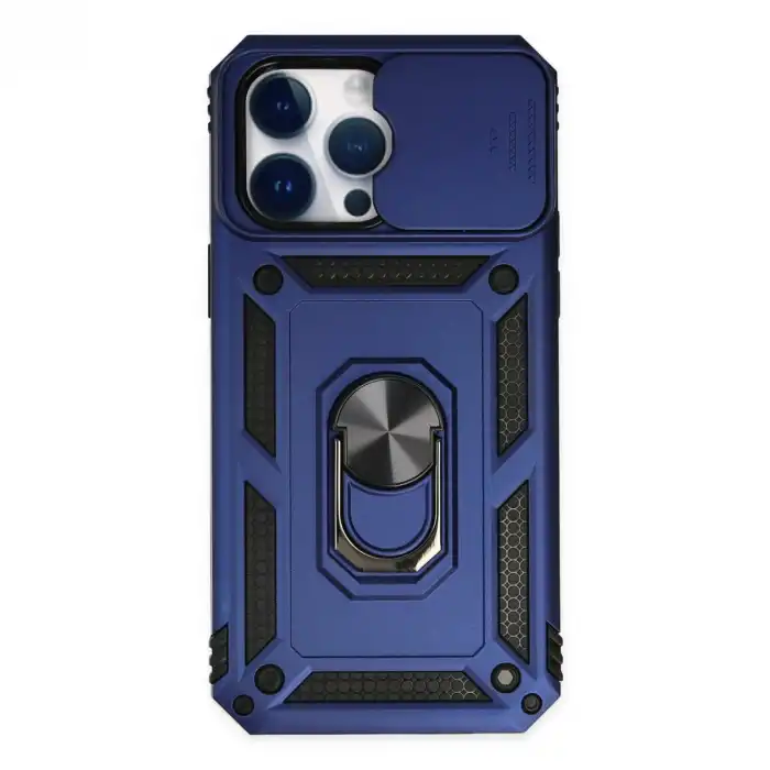 Apple İphone 14 Pro Max Kılıf Pars Lens Yüzüklü Silikon - Lacivert