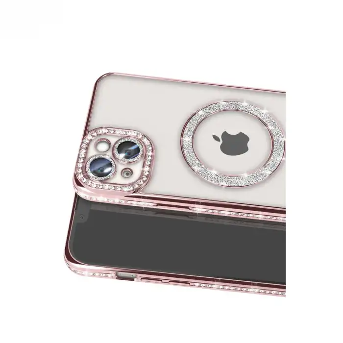 Apple İphone 15 Kılıf Joke Simli Magneticsafe Kılıf - Pembe