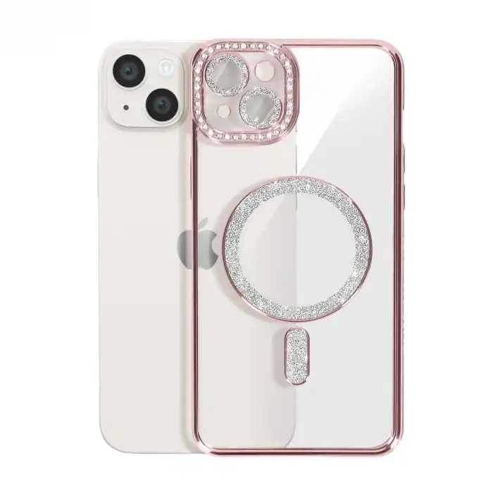 Apple İphone 15 Kılıf Joke Simli Magneticsafe Kılıf - Pembe