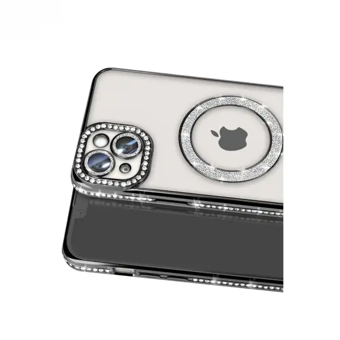 Apple İphone 15 Kılıf Joke Simli Magneticsafe Kılıf - Siyah