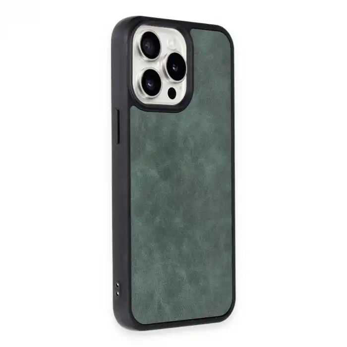Apple İphone 15 Pro Kılıf Aras Deri Kapak - Koyu Yeşil