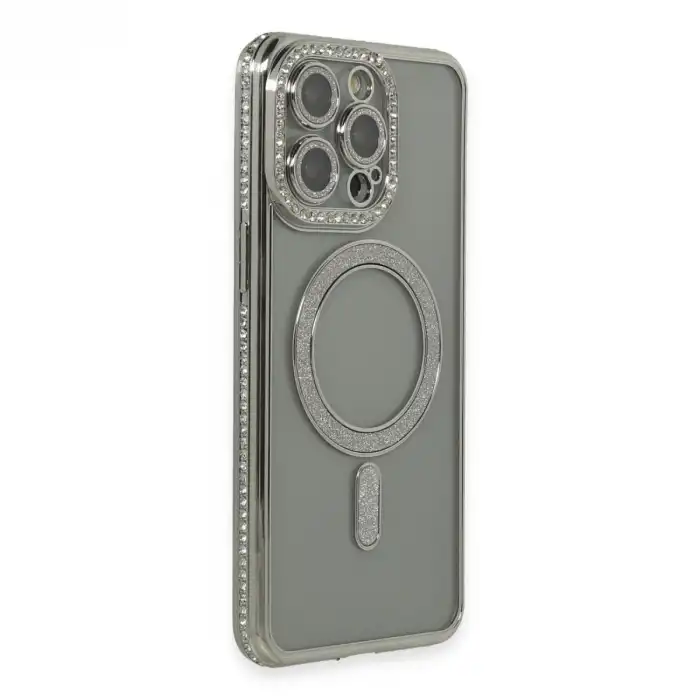 Apple İphone 15 Pro Kılıf Joke Simli Magneticsafe Kılıf - Gri