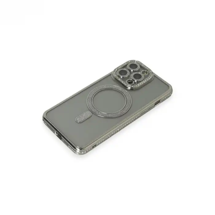 Apple İphone 15 Pro Kılıf Joke Simli Magneticsafe Kılıf - Gri