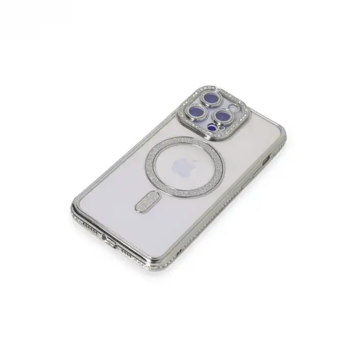 Apple İphone 15 Pro Kılıf Joke Simli Magneticsafe Kılıf - Gümüş