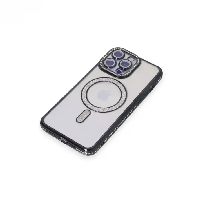 Apple İphone 15 Pro Kılıf Joke Simli Magneticsafe Kılıf - Siyah